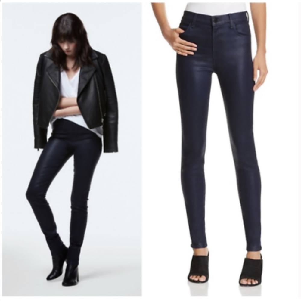 Paige | Maria High Rise Skinny Stretch Jeans | Coated Electric (blue) | size 27